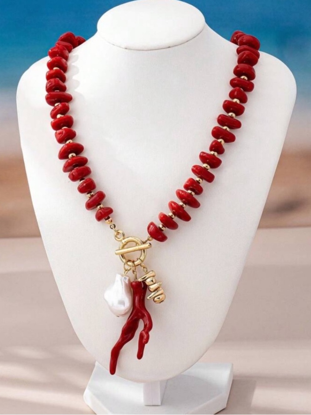 Opulent Red Coral Pearl Necklace